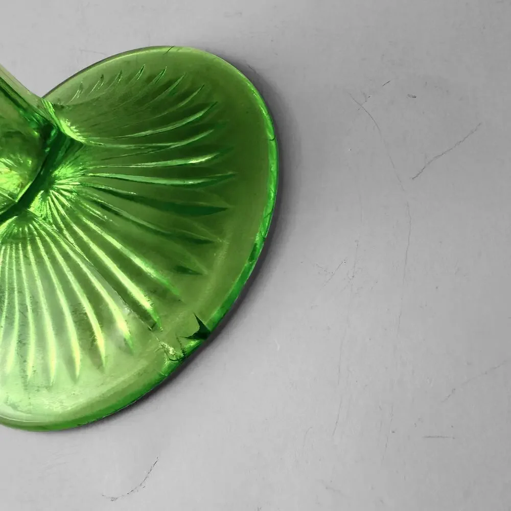 VTG 60s Northwood Glass Green Opalescent Roulette Vase Ruffled Edge Candy Dish
